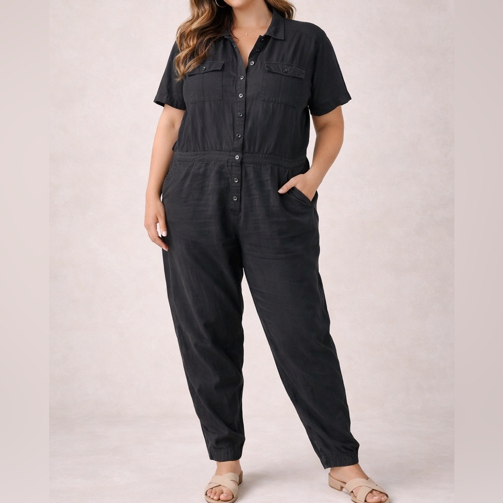 Outerknown Black Utility Jumpsuit Organic Cotton Linen